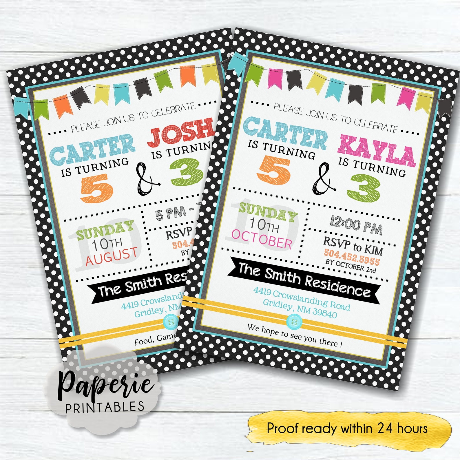 Siblings Birthday Party Invitation Colorful Joint Birthday Invitation(02)