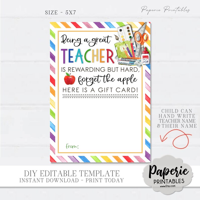 Editable Teacher Appreciation Gift Card Holder (corjl Template) - Etsy