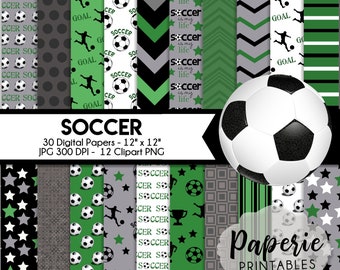 Soccer Digital Paper Pack: 12x12 Scrapbooking Papers, Clipart (Digital Download)