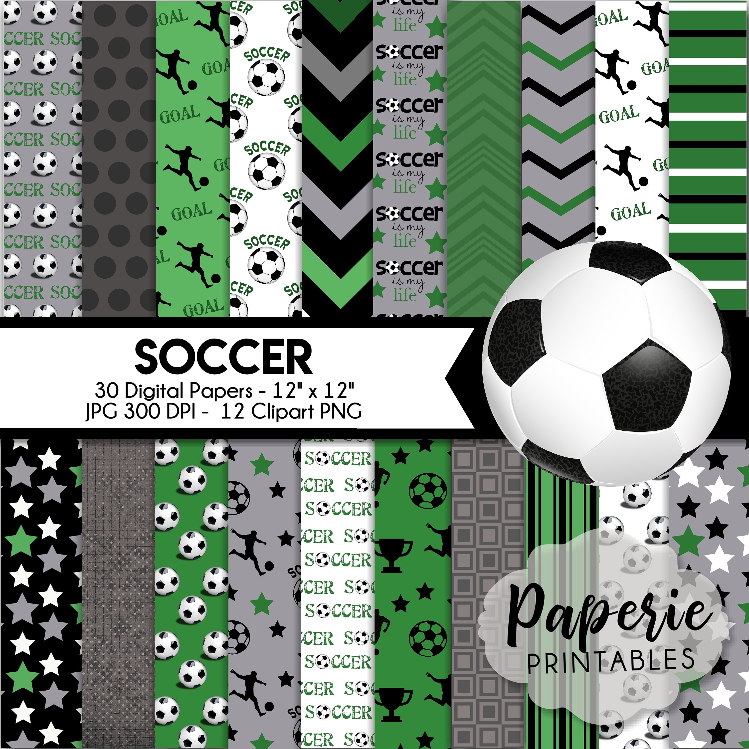 SOCCER Digital Paper 12x12 Digital Scrapbooking Paper 30 Etsy