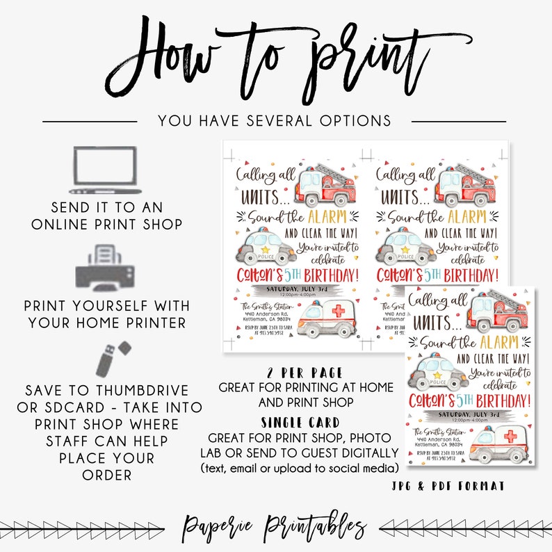 EDITABLE First Responders Birthday Invitation First Responder - Etsy