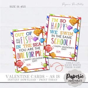 Fish Valentine&#39;s Day Cards for Kids: School Valentines (Instant Download)