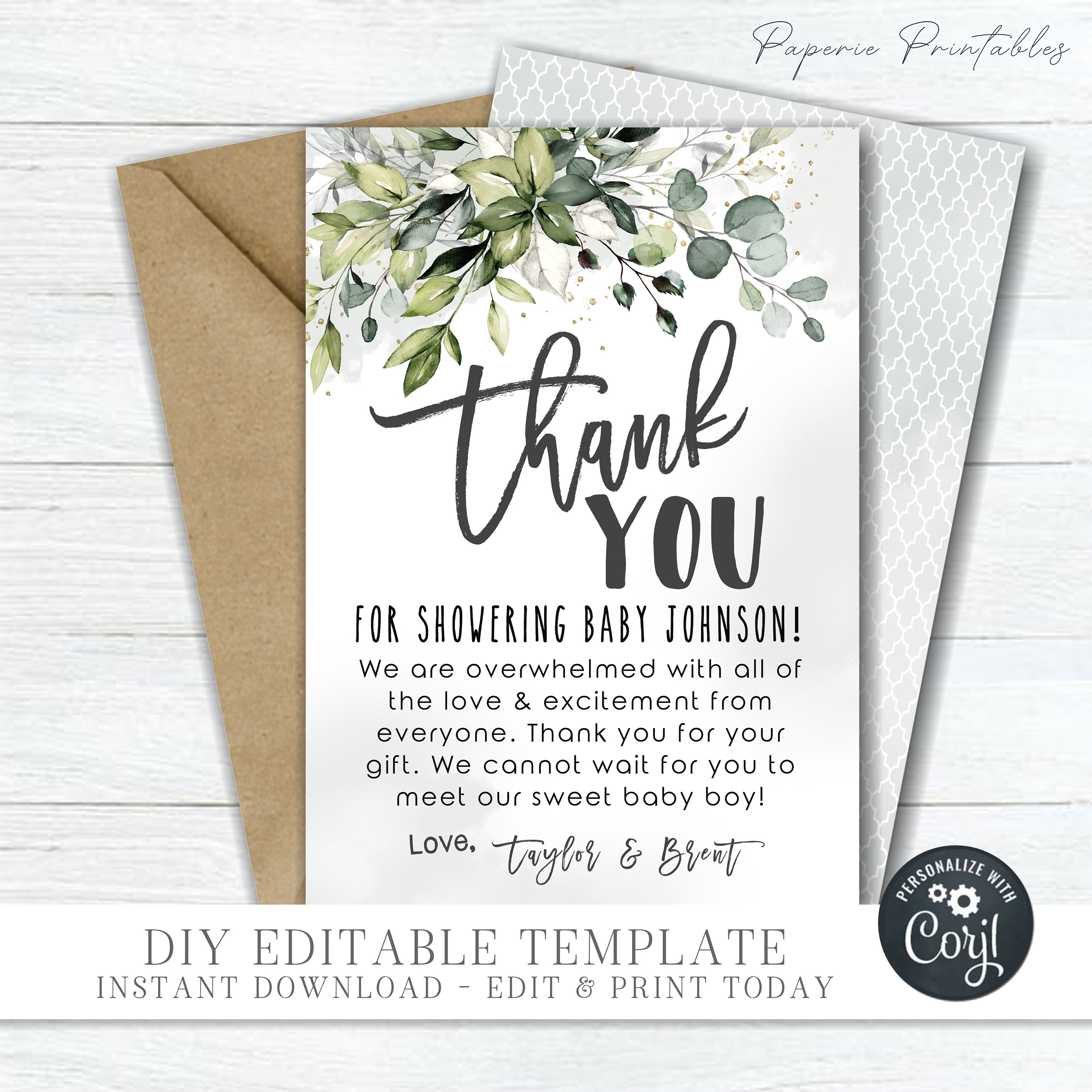 Boho Floral Baby Shower Thank You Card (editable With Corjl) #BS18 - Etsy