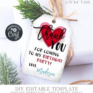 Editable Valentine Birthday Favor Tags - Heartbreaker Favor Tags - Sweetheart Favor Tags - DIY Birthday Favor Tags - Edit with Corjl - #BP32