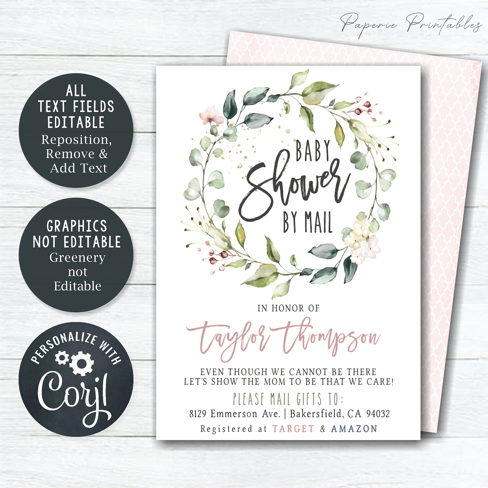 EDITABLE Floral Baby Shower by Mail Invitation Baby Shower Etsy