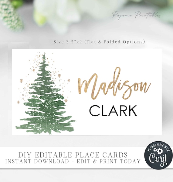 Editable Christmas Place Cards Holiday Place Cards Christmas