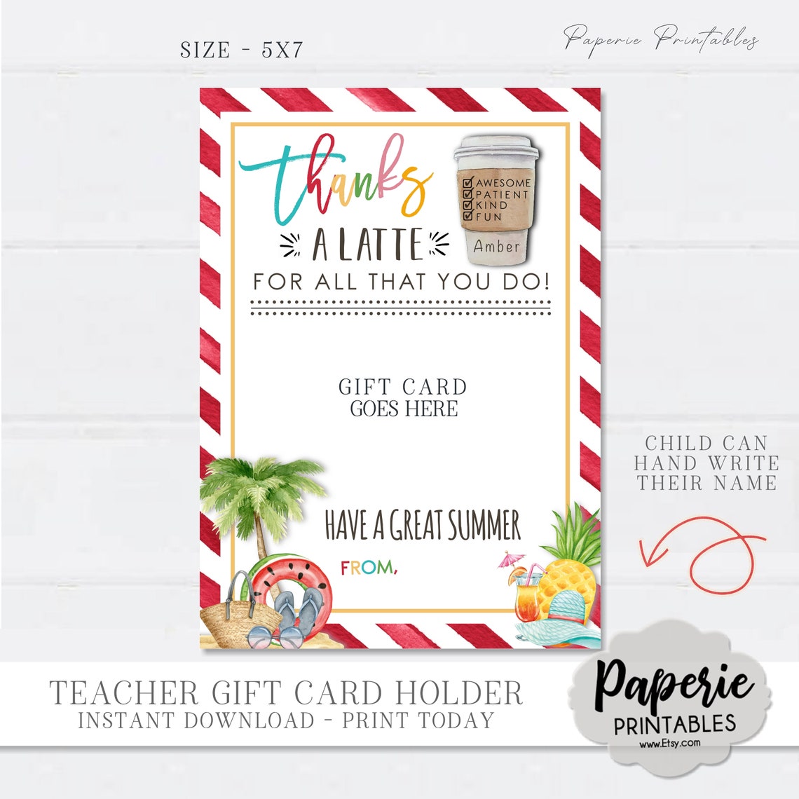 Teacher Coffee Gift Card Holder: Thanks a Latte (editable Corjl ...