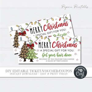 EDITABLE Christmas Coupon, Christmas Ticket Coupon, Stocking Stuffers, Christmas Printable Voucher, Christmas Gift, Edit with Corjl #CT21(2)