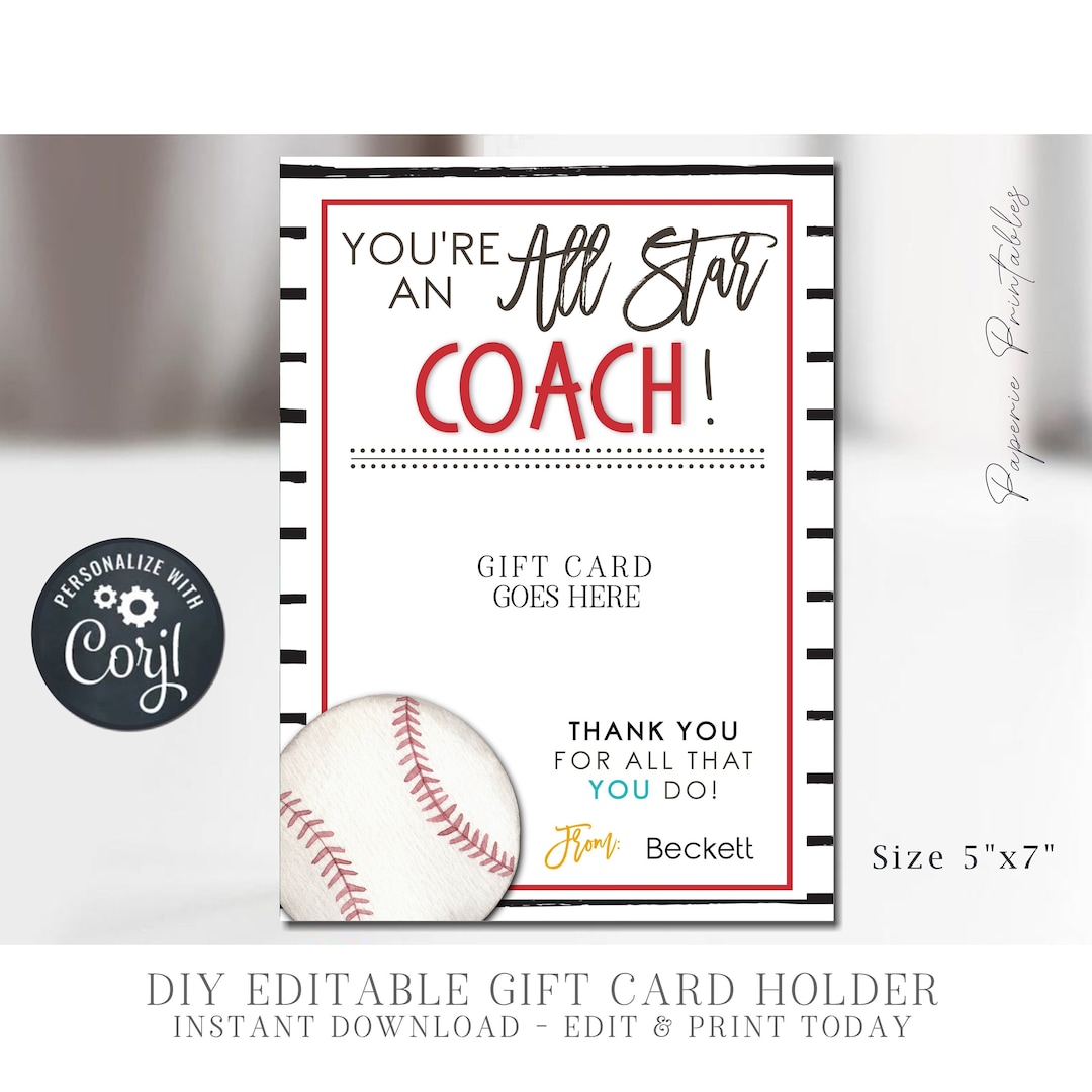 EDITABLE Baseball Coach Appreciation Gift Card Holder Coach - Etsy