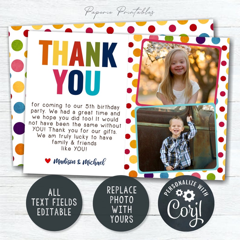 Editable Birthday Thank You Card: Minimalist Design (digital Download ...