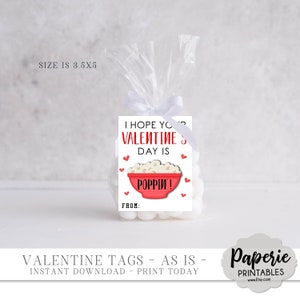 Popcorn Valentine Cards for Kids, Kids Valentine Cards, Popcorn Valentine Tags, Printable School Valentine, AS-IS, Instant Download, VT53 image 7