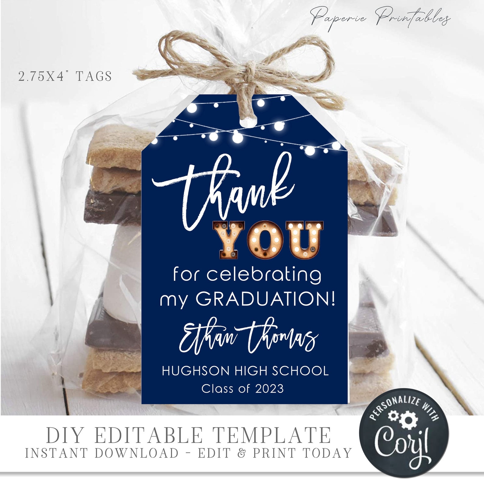 EDITABLE Graduation Gift Tags Color Match School Colors Etsy