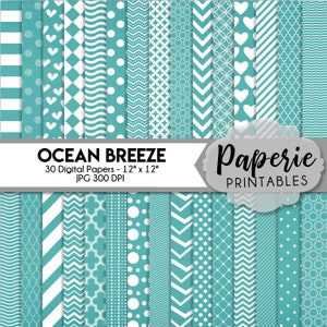 Teal & White Pattern Digital Paper - 12x12 Digital Scrapbooking Paper - 30 Papers - Teal Lattice Scrapbook Paper - Instant Download -
