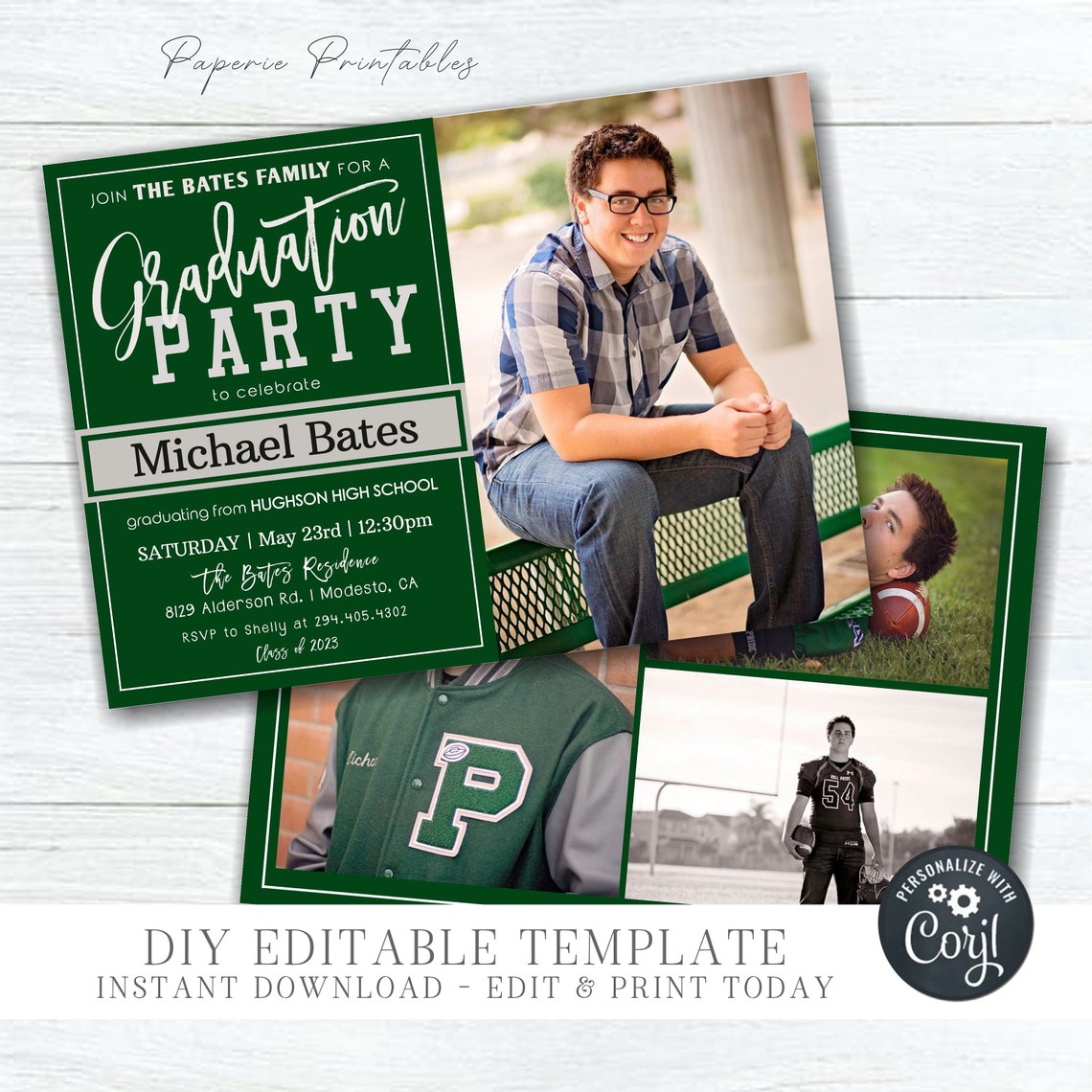 Editable School Colors Graduation Party Invitation (DIY Corjl) #GP53 - Etsy