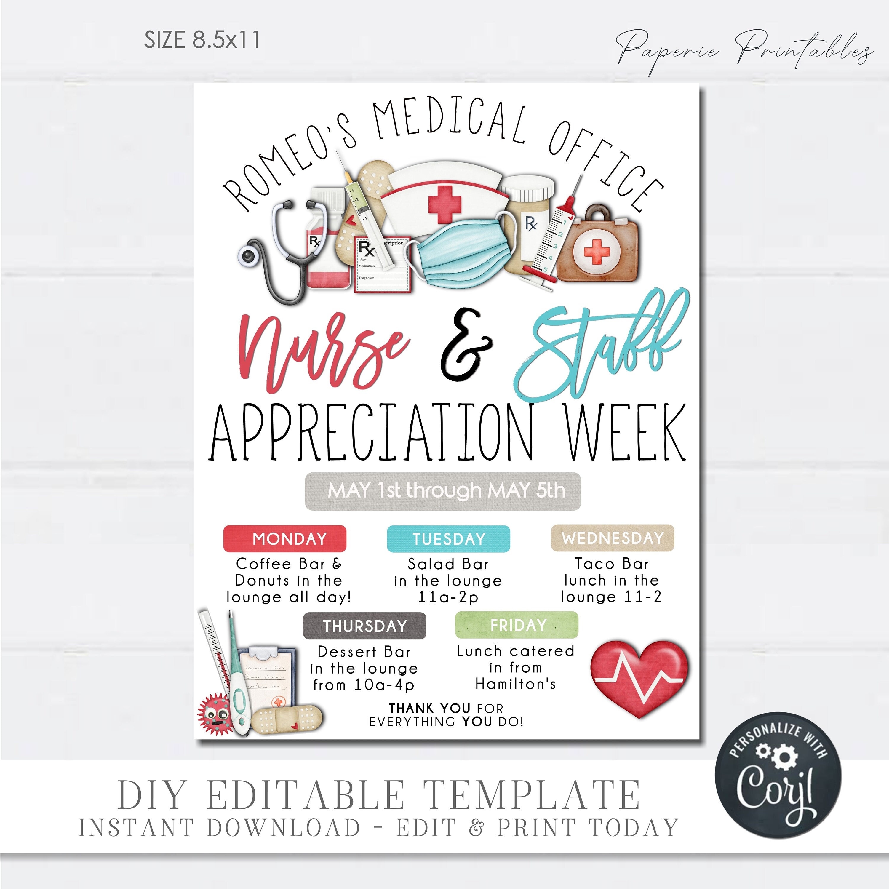 Editable Nurse Appreciation Week Flyer: Event Schedule (DIY Corjl) #NAF01