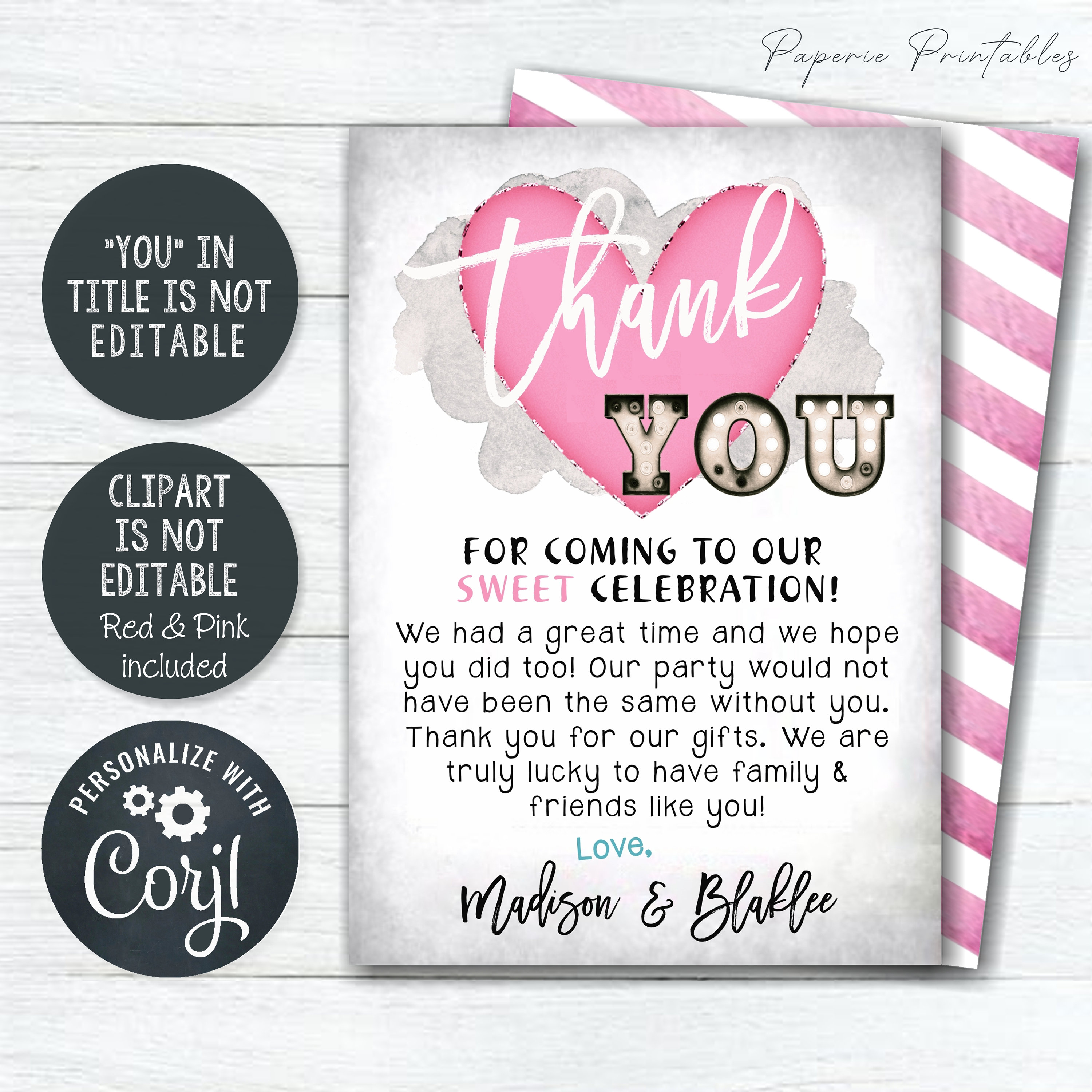 Editable Valentine's Birthday Thank You Card: Sweetheart Design ...