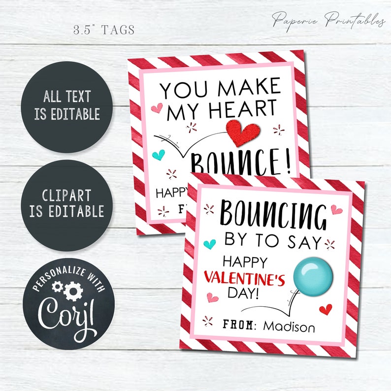 Editable Kids Valentine Cards: Bouncing Ball Design (DIY Corjl) - Etsy