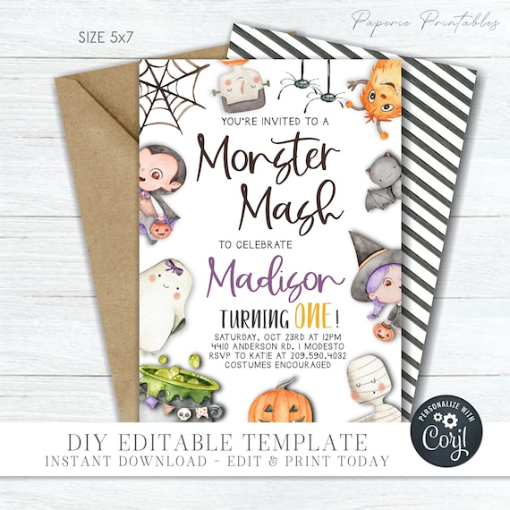 Monster Mash Halloween Birthday Invitation: Editable Corjl Template #BP129