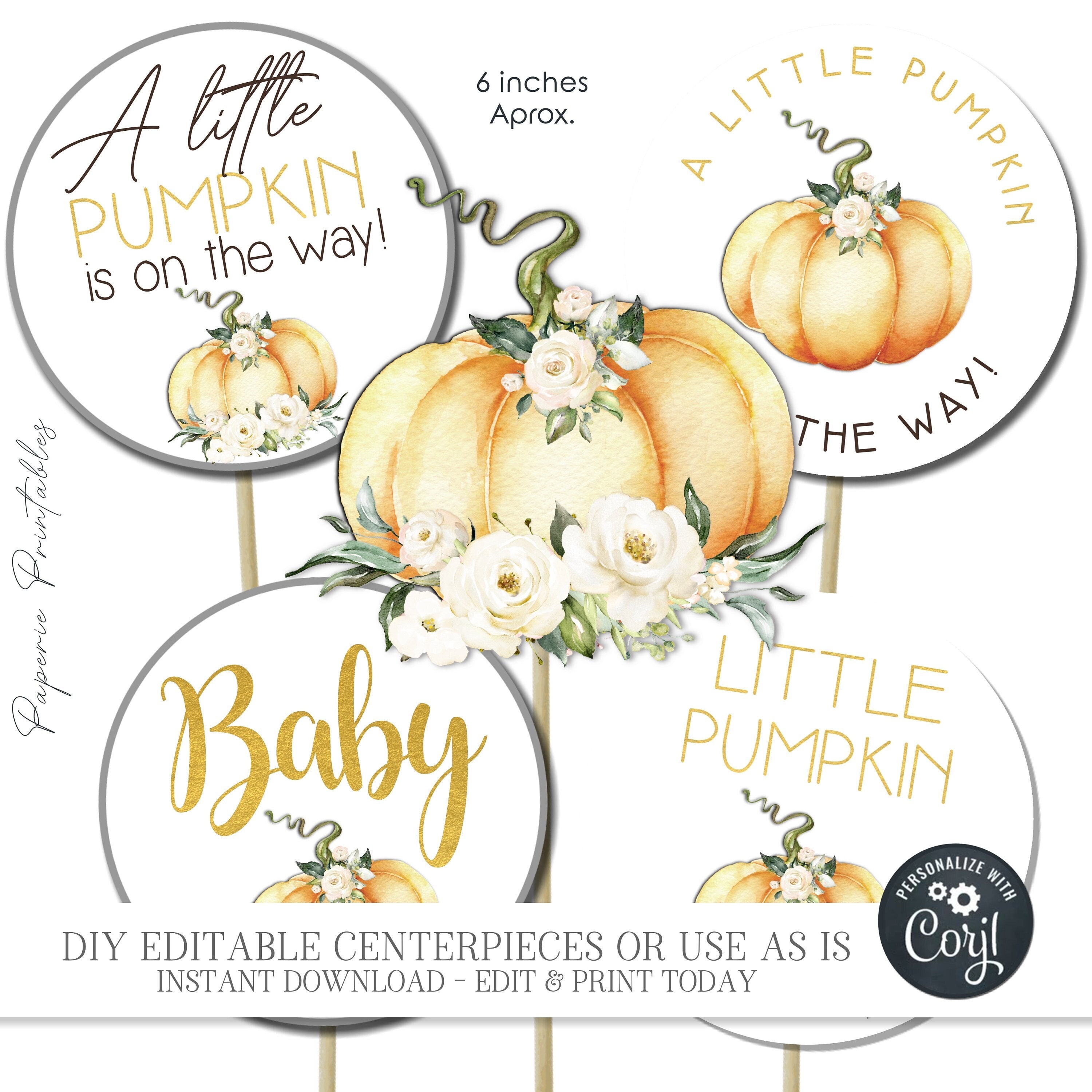 EDITABLE Pumpkin Baby Shower Centerpiece Little Pumpkin Centerpiece Boho Baby Shower Party Decor Pumpkin Centerpiece DIY