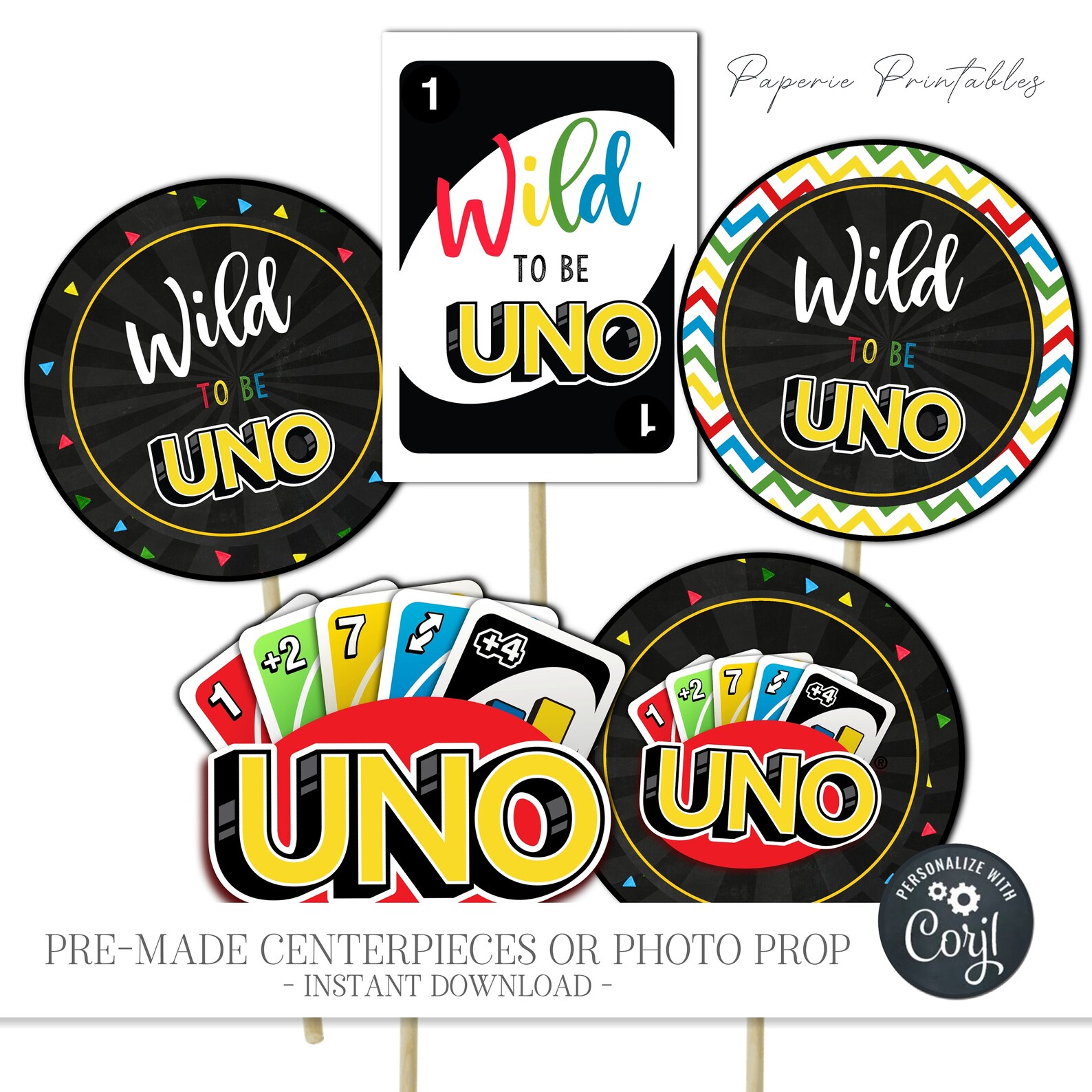 EDITABLE Uno Party Centerpieces DIY Uno Centerpieces Uno Etsy