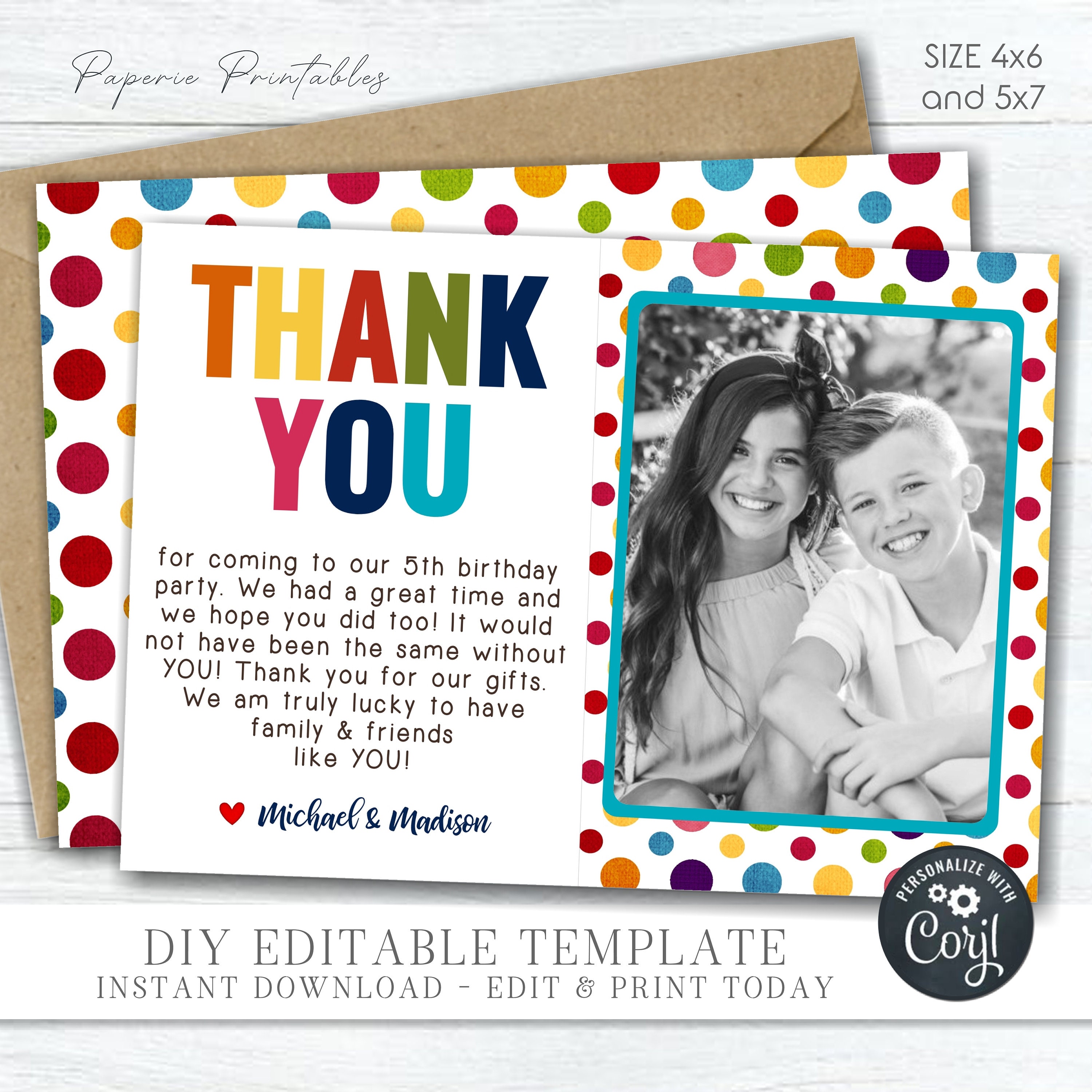 Editable Birthday Thank You Card: Minimalist Design (digital Download ...