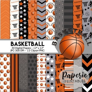 Basketball Digital Paper - 12x12 Digital Scrapbooking Paper - 30 Papers - Basketball Paper - Basketball Clipart - Instant Download -