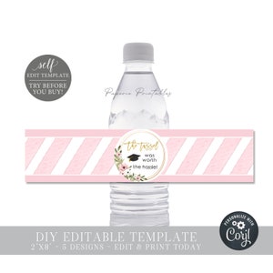 EDITABLE Girl Graduation 2023 Water Bottle Wraps, Class of 2023 Water Bottle Labels, Graduation Labels, Female Graduation , Edit CORJL #GP21