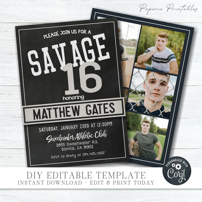 EDITABLE Boy 16th Birthday Invitation Savage 16 Birthday - Etsy