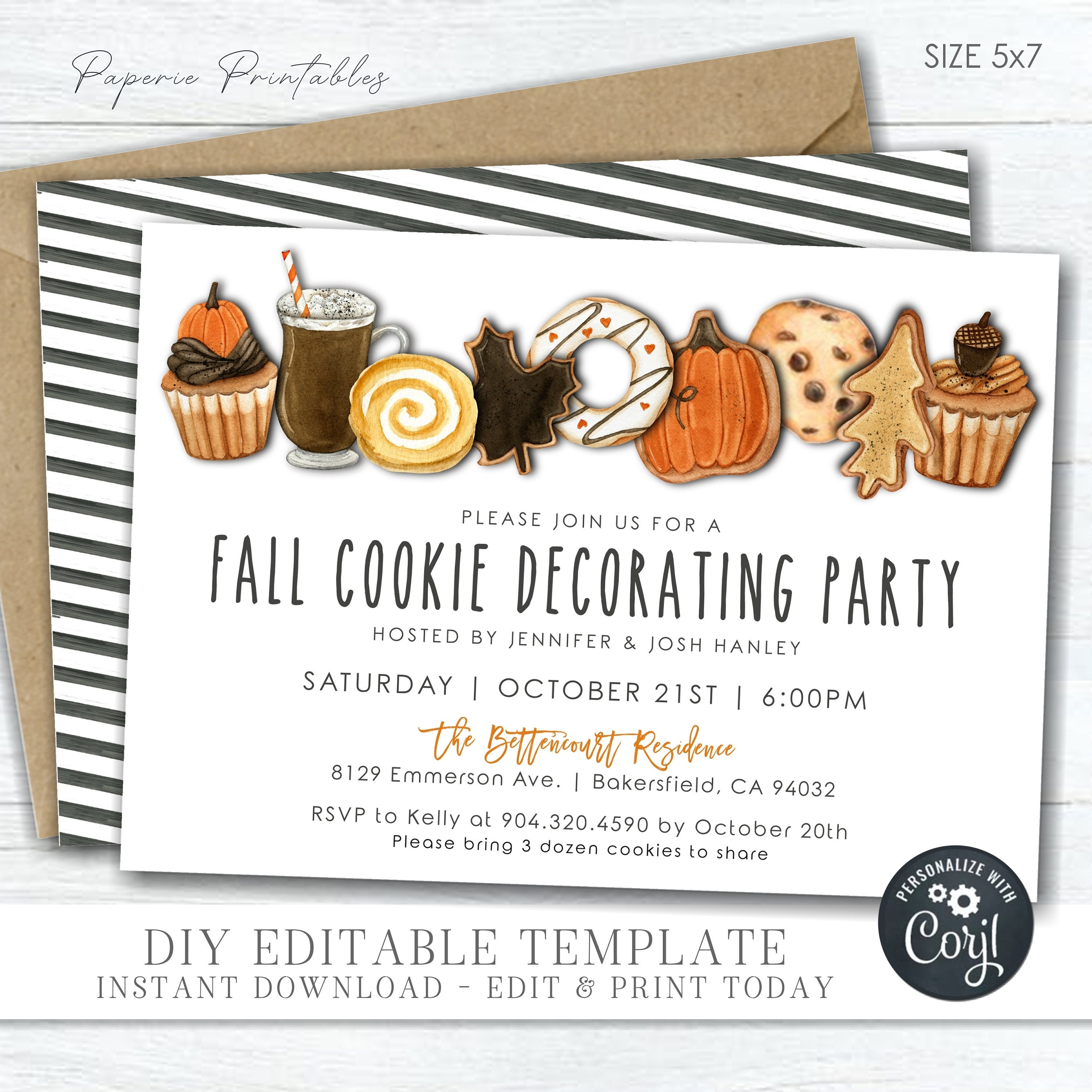 EDITABLE Fall Cookie Decorating Party Invitation, Autumn Cookie.