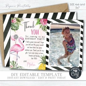 Flamingo Birthday Thank You Card: Tropical DIY (Editable with Corjl) #BP63