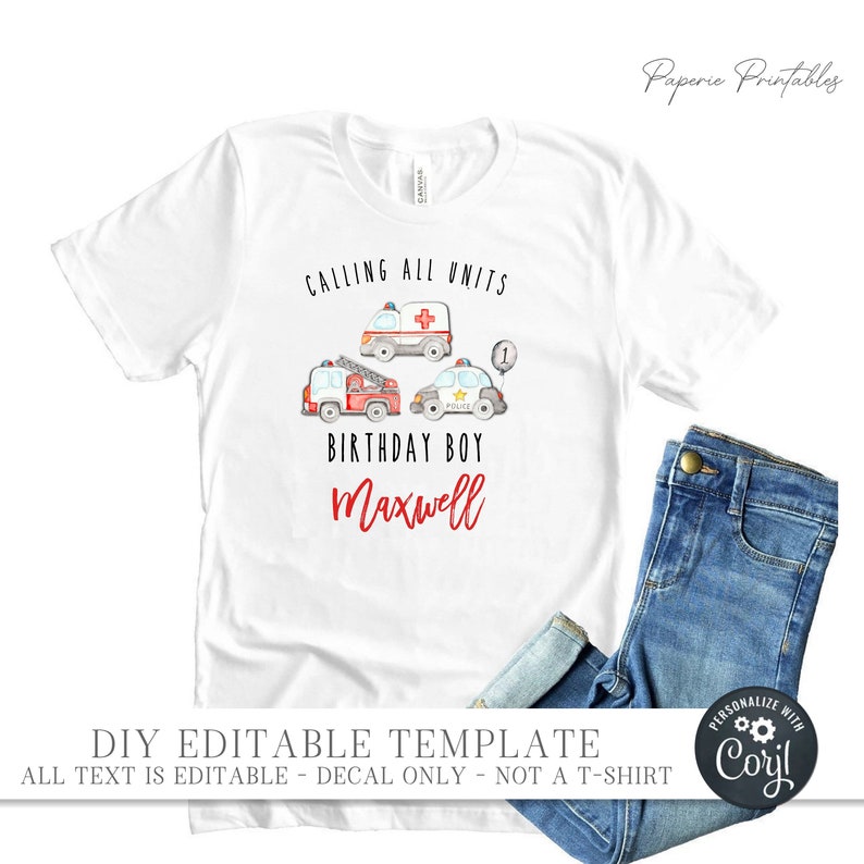 EDITABLE First Responders Iron on Shirt Decal First - Etsy