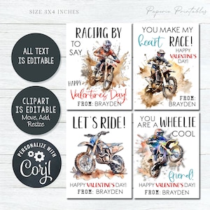 EDITABLE Dirt Bike Valentine Cards, Motocross Valentine Cards, School ...