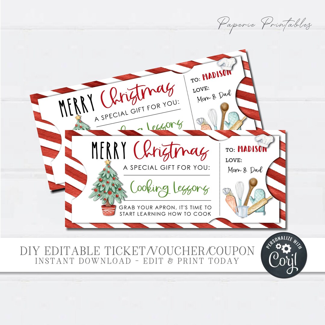 EDITABLE Cooking Lessons Voucher, Cooking Classes Gift Coupon
