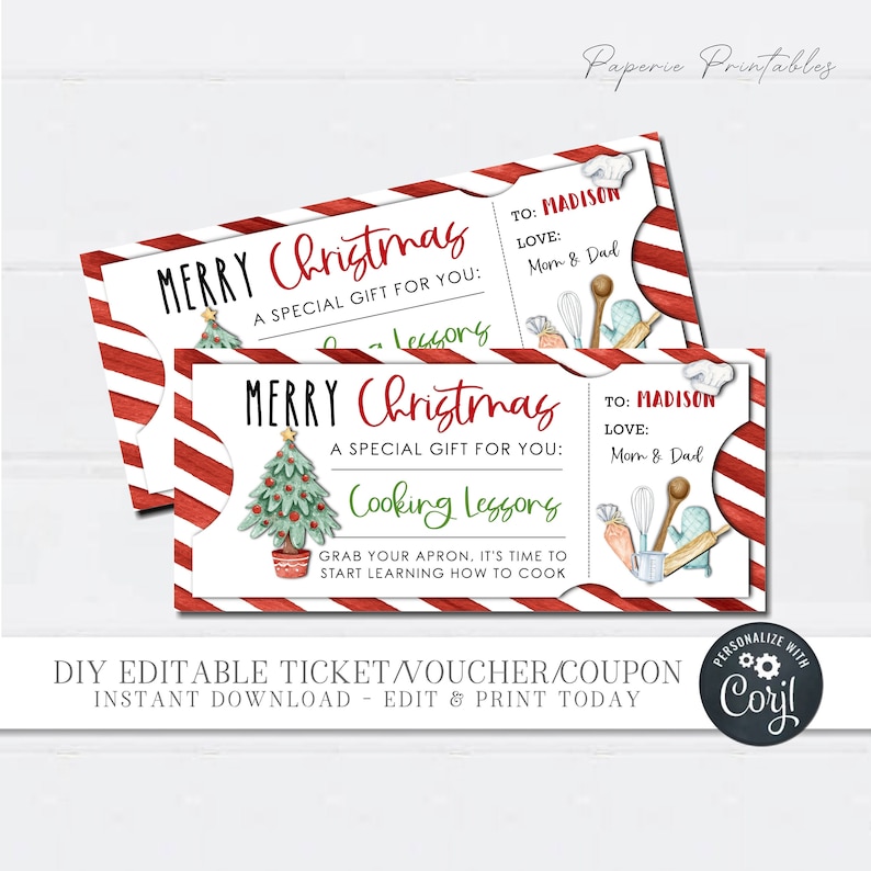 EDITABLE Cooking Lessons Voucher Cooking Classes Gift Coupon Etsy