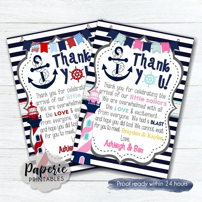 Nautical Baby Shower Thank You Card Little Sailor Thank You Etsy
