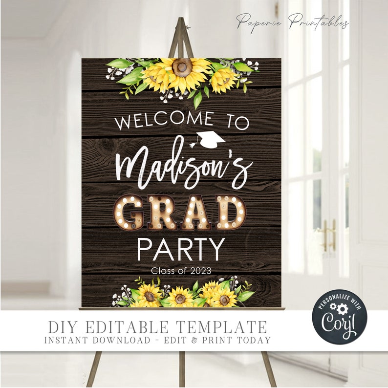 EDITABLE Sunflower Graduation Sign Sunflower Etsy