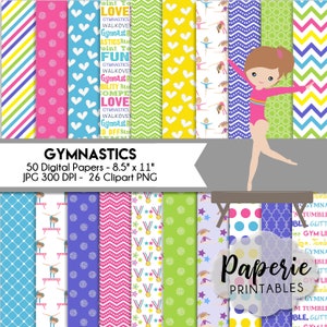 Gymnastics Digital Paper - 8.5x11 Digital Scrapbooking Paper - 50 Papers - Scrapbooking Paper - Gymnastics Clipart - Instant Download -