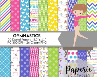 Gymnastics Digital Paper - 8.5x11 Digital Scrapbooking Paper - 50 Papers - Scrapbooking Paper - Gymnastics Clipart - Instant Download -
