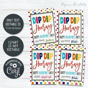 EDITABLE Kids Valentine Cards, Fun Dip Valentine Cards, Dip Dip Hooray ...