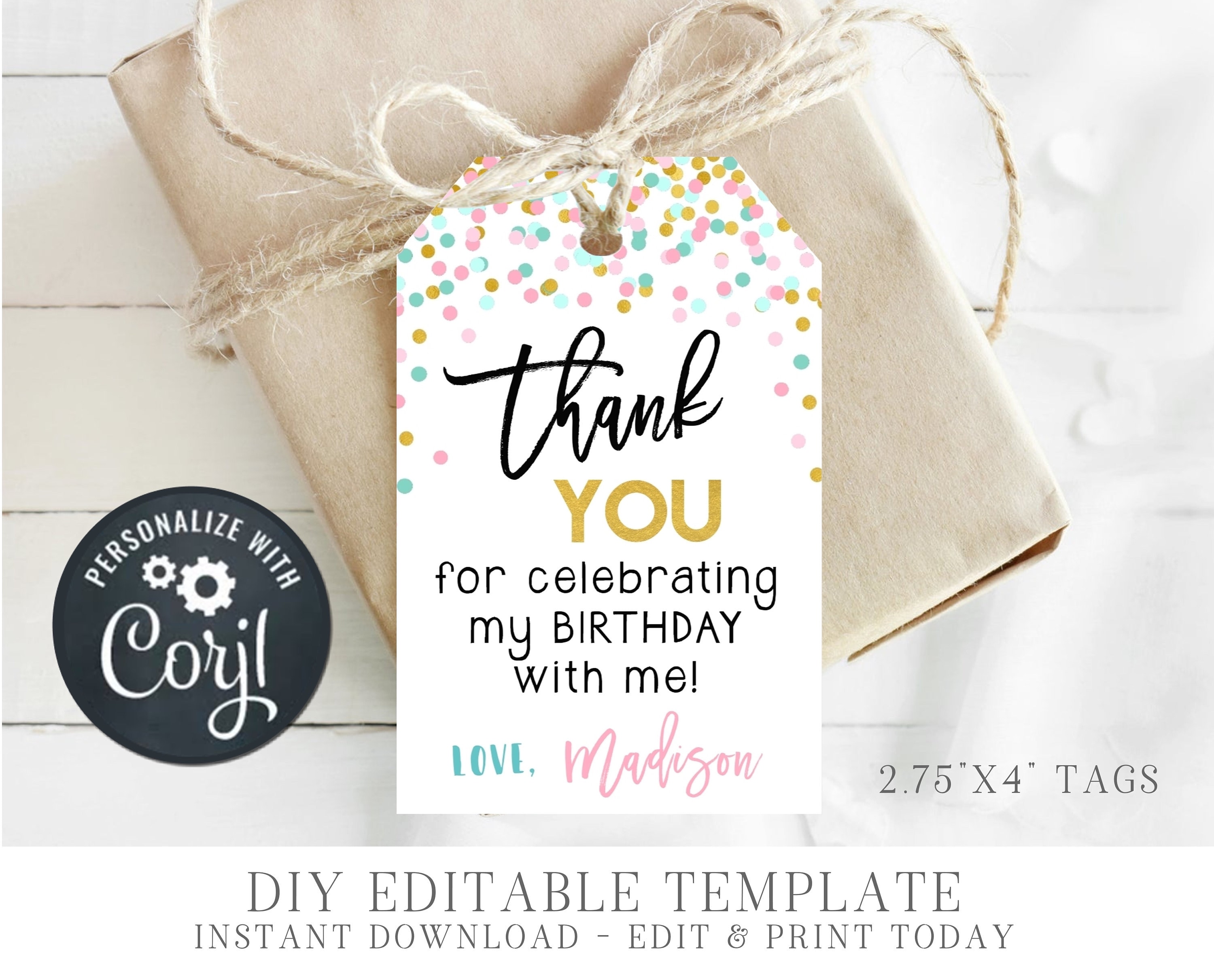 Confetti Birthday Favor Tags: Editable DIY Template (digital Download)  #BP81 - Etsy, image size:3000x2423