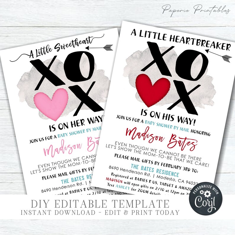 EDITABLE Baby Shower by Mail Invitation Valentine's Day Etsy