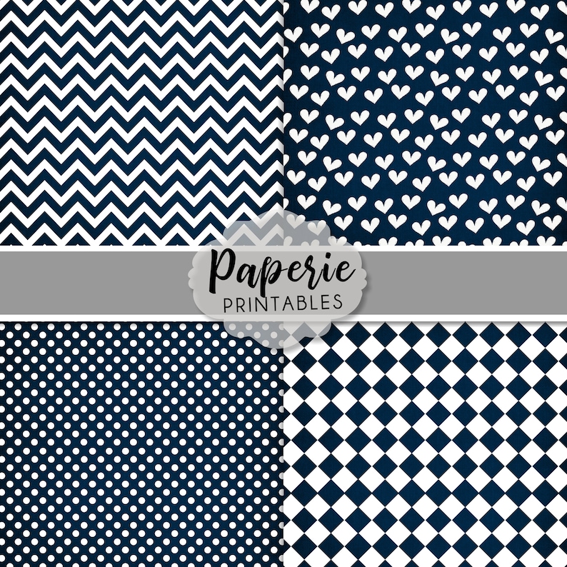Navy & White Digital Paper: 12x12 Scrapbook Patterns (digital Download ...