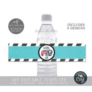EDITABLE Video Game Birthday Water Bottle Labels, Water Bottle Wraps, Gaming Water Bottle Labels, Gaming Party Decorations, DIY Corjl #BP155