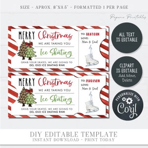 EDITABLE Ice Skating Christmas Gift Coupon, Ice Skating Christmas Gift ...