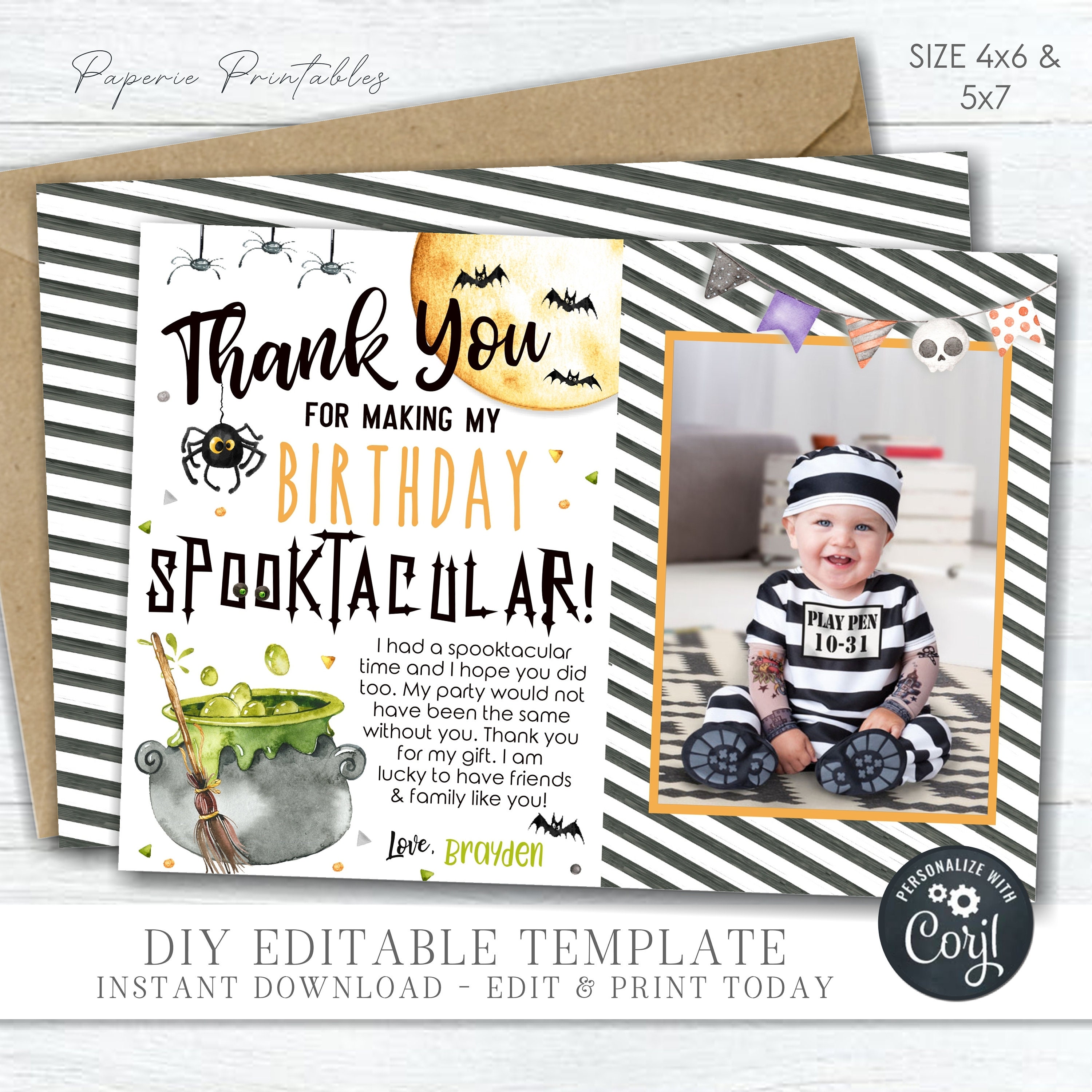 Editable Halloween Birthday Thank You Card (digital Download) #BP13 - Etsy