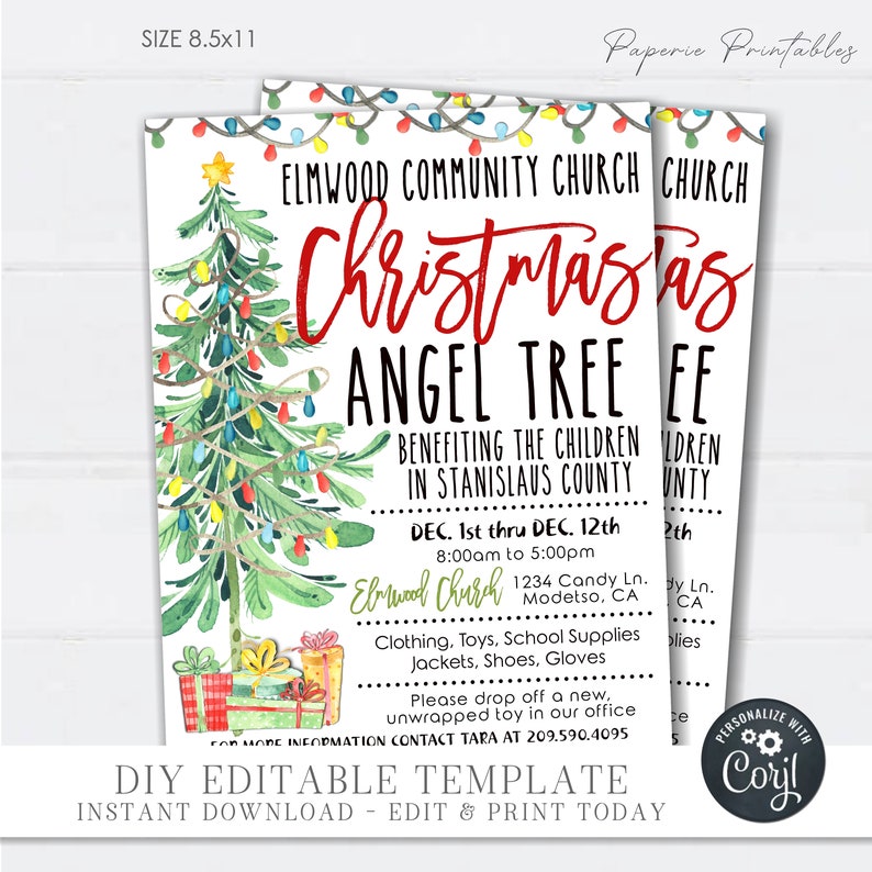 Angel Tree Sample Editable Christmas Angel Tree Flyer: Church Fundraiser (DIY Corjl) # ...