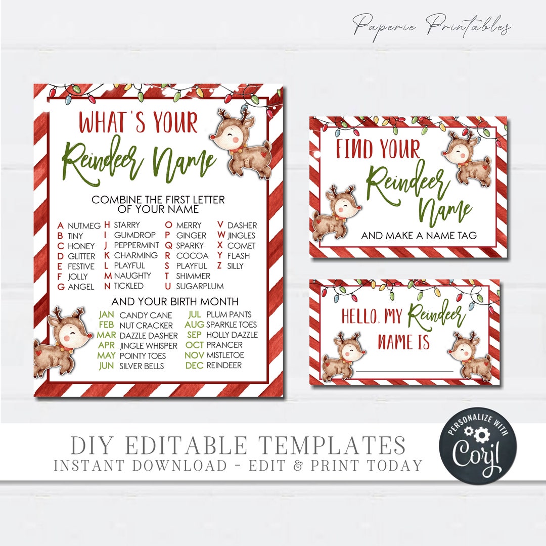EDITABLE What's Your Reindeer Name Game, Christmas Party Game, Christmas Reindeer Party Game ...