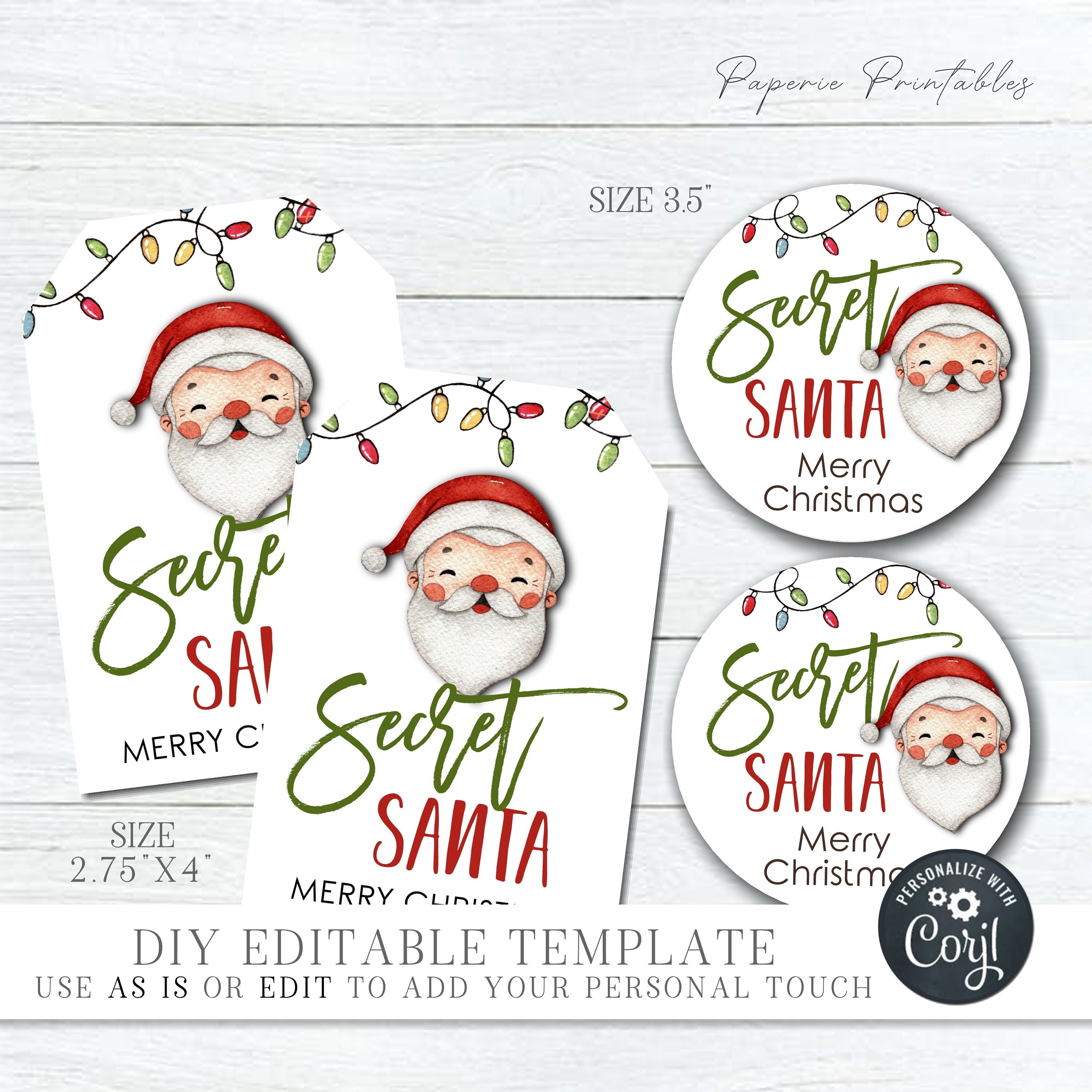 Editable Christmas Gift Tags Secret Santa Christmas Gift Etsy