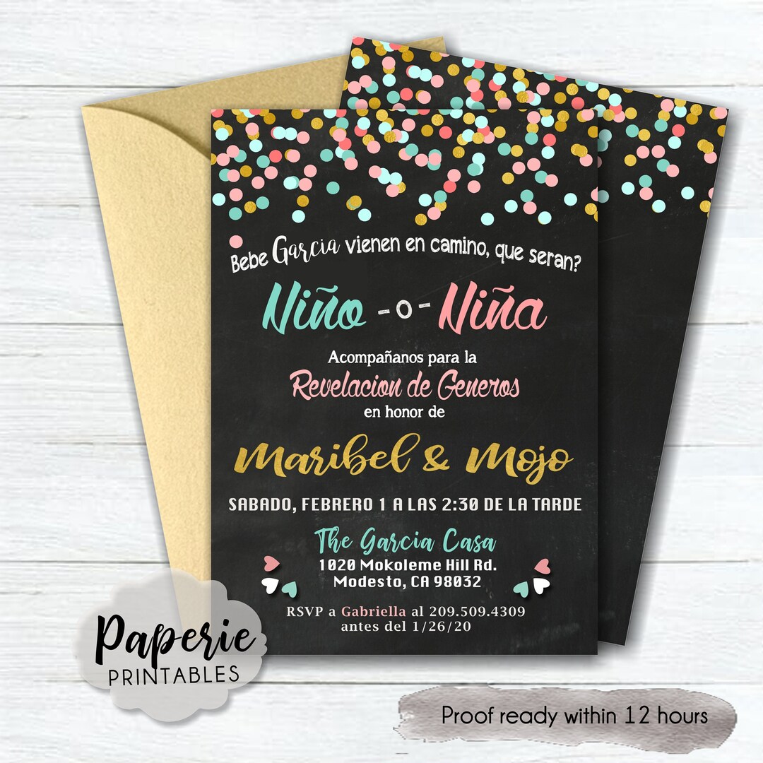 Spanish Gender Reveal Invitation Nino or Nina Gender Reveal Etsy