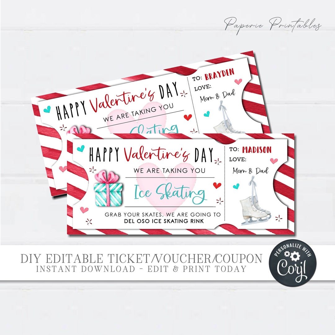 EDITABLE Ice Skating Ticket Valentine Gift Valentine Gift Etsy